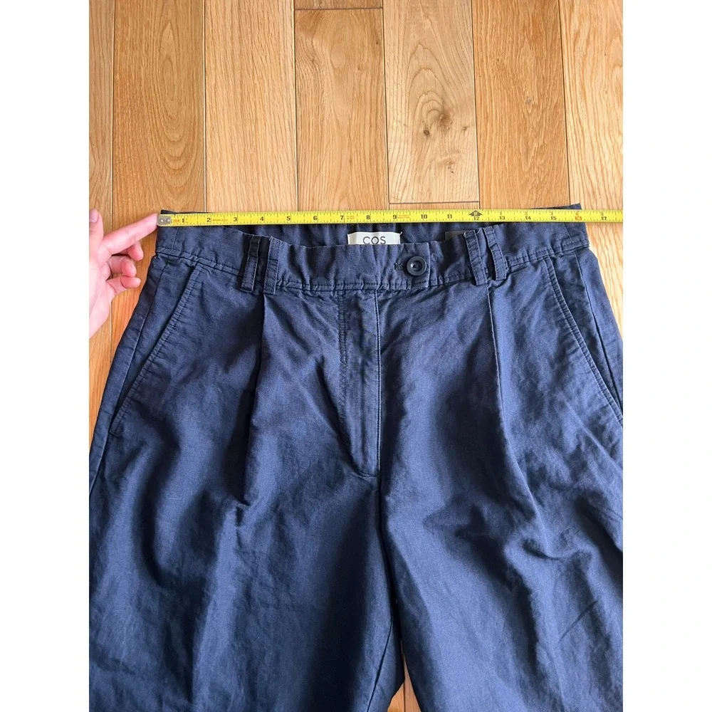 COS Cropped Wide Tapered Leg Cotton Linen High Rise Pants Blue Womens Size 10